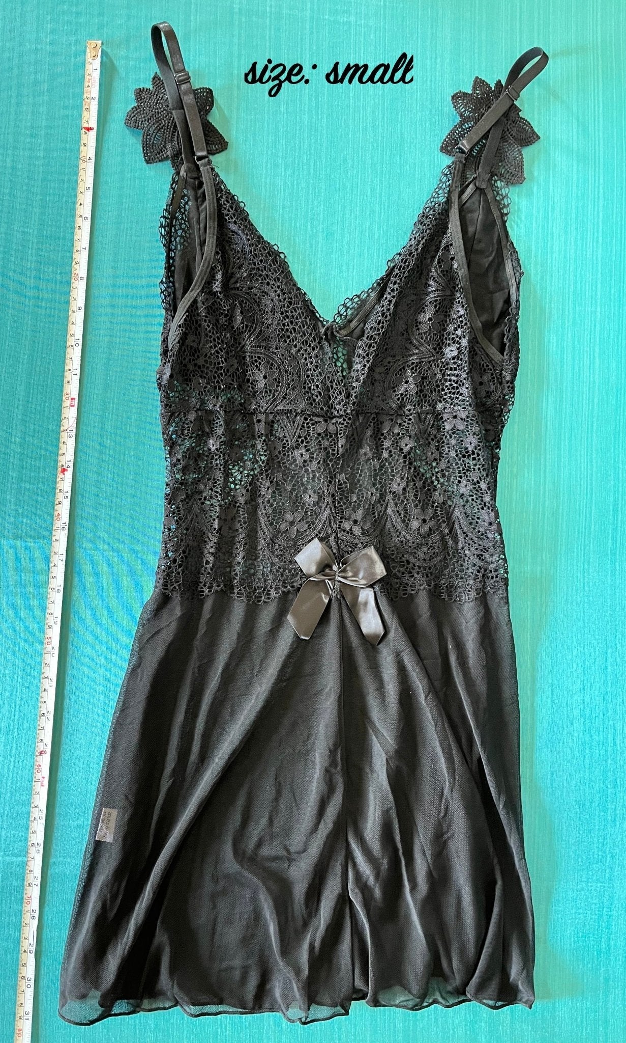 Kelsey - black chemise sheer rose detail babydoll dress - Sofia's Lingerie Boutique