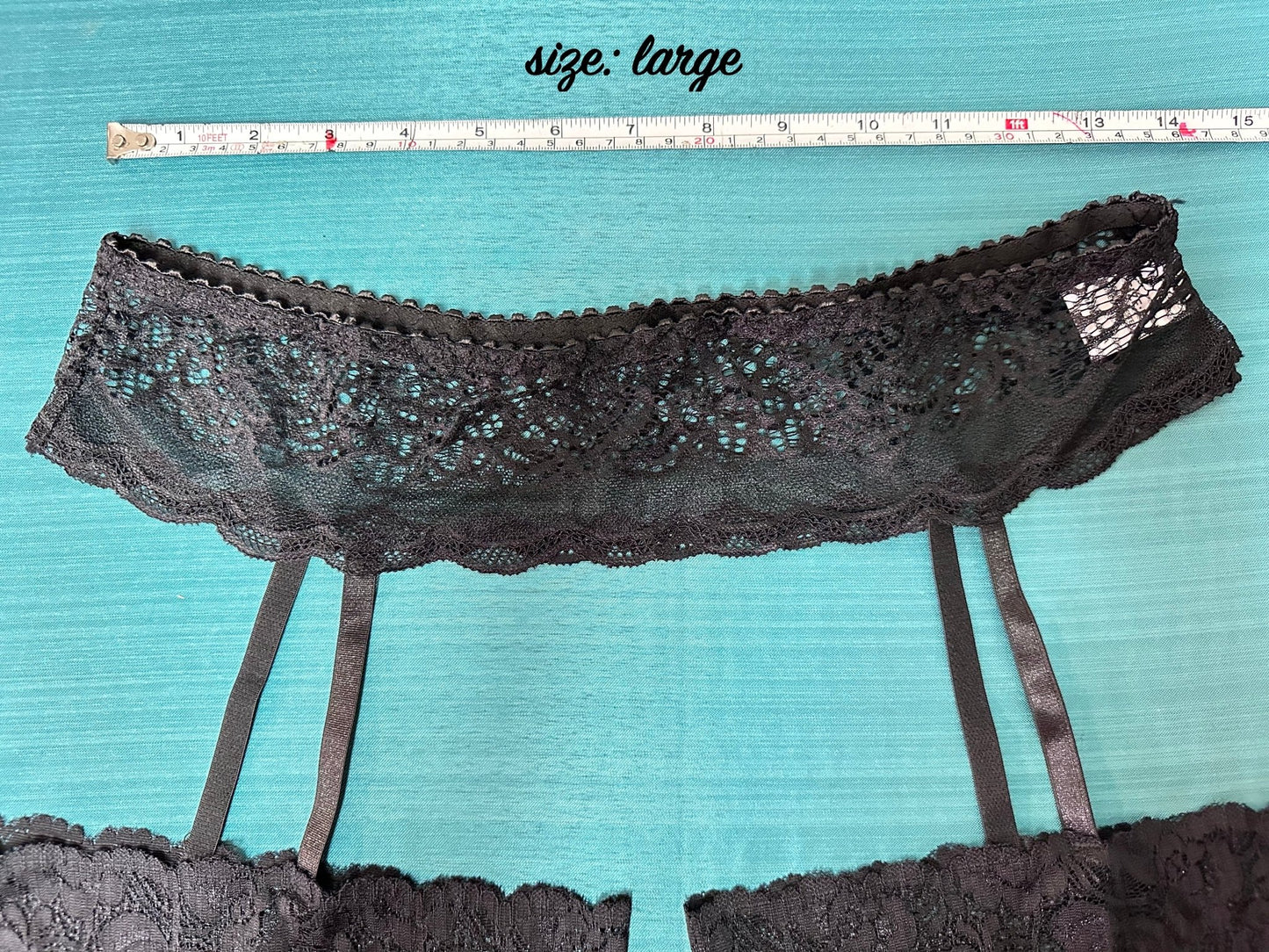 Natalie - Black Lace Garter Thigh High Band with Sheer Thong - Sofia's Lingerie Boutique