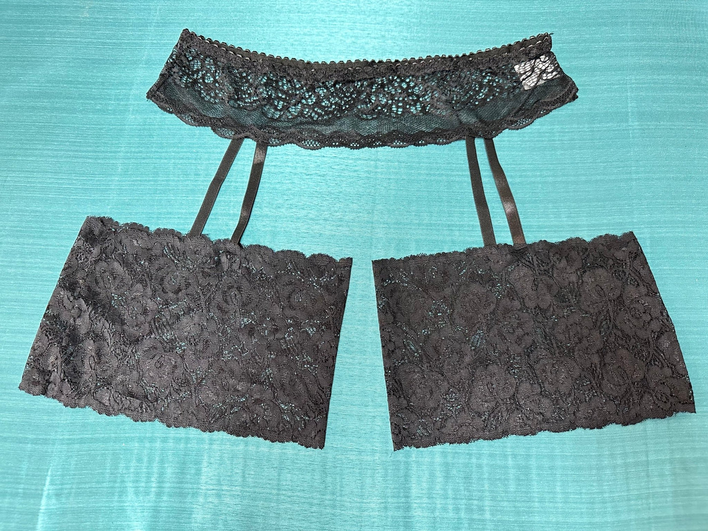 Natalie - Black Lace Garter Thigh High Band with Sheer Thong - Sofia's Lingerie Boutique