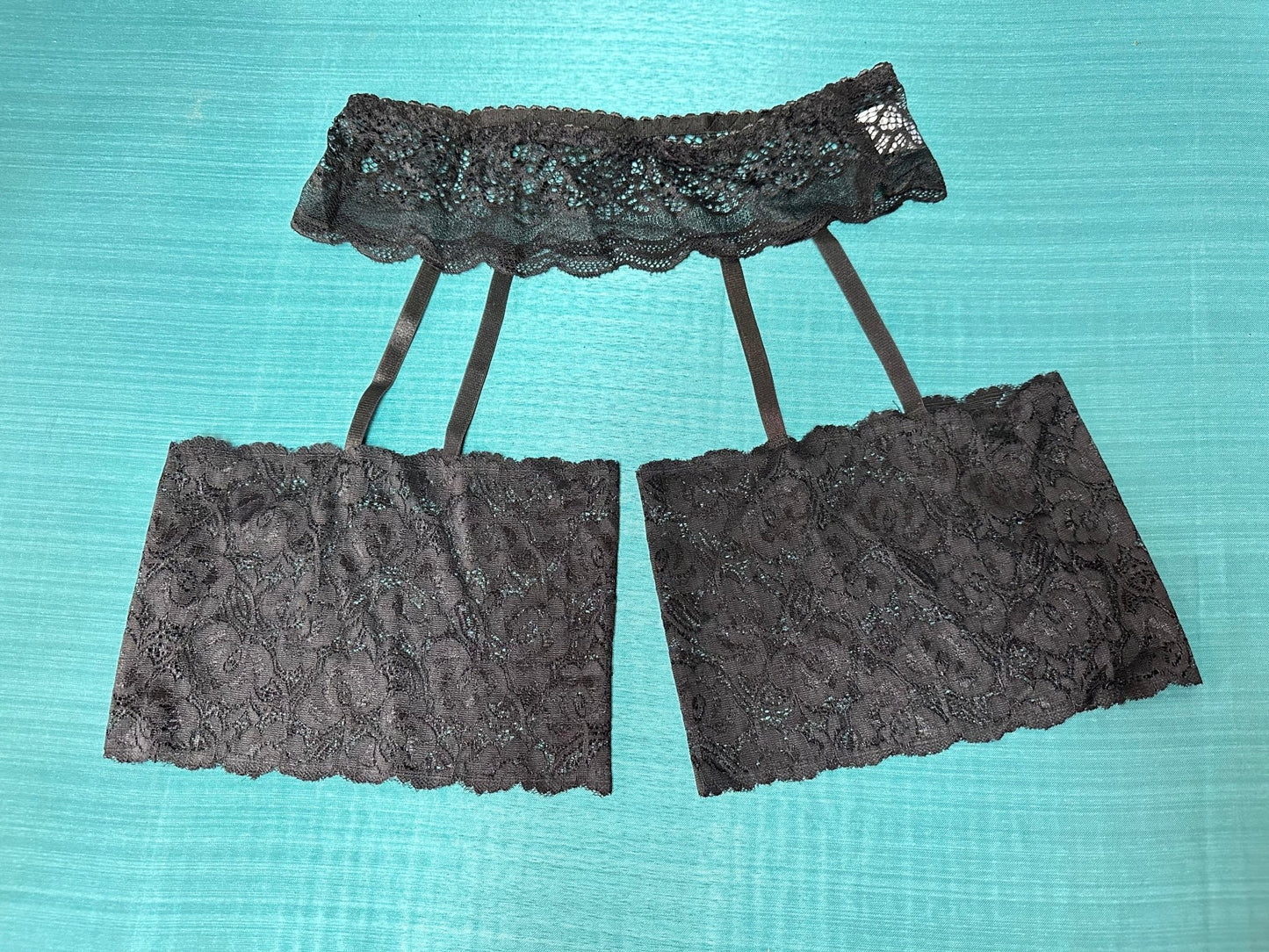 Natalie - Black Lace Garter Thigh High Band with Sheer Thong - Sofia's Lingerie Boutique